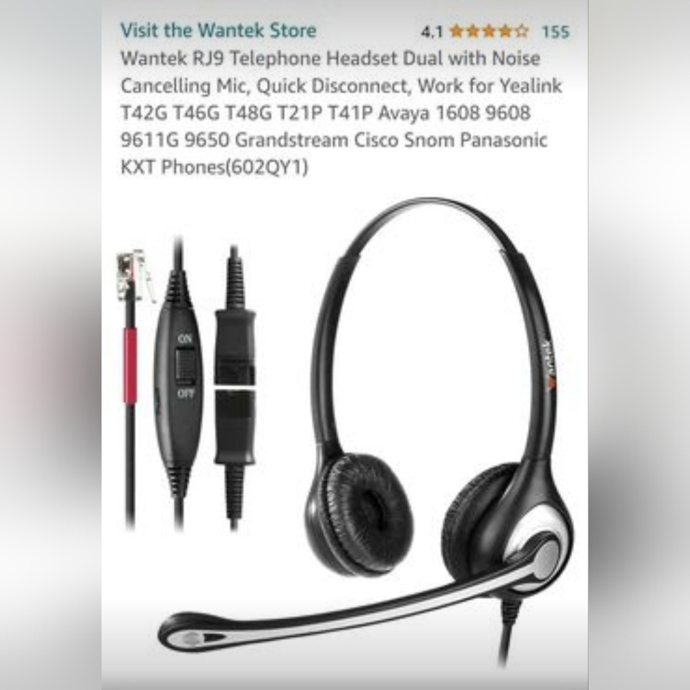 Wantek RJ9 Telephone Headset Dual with Noise Cancelling Mic, Quick Disconnect